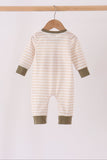 Olive turkey applique stripe romper