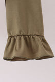 Olive turkey applique stripe ruffle pants set