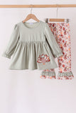 Sage Turkey Applique Ruffle Pants Set