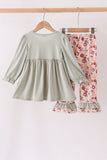 Sage Turkey Applique Ruffle Pants Set