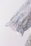 Blue Floral Bow Smocked Ruffle Pants Set
