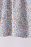 Blue Floral Bow Smocked Ruffle Pants Set