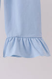 Blue Floral Bow Smocked Ruffle Pants Set