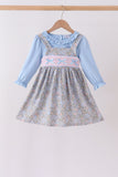 Blue Floral Bow Smocked 2pc Set
