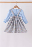 Blue Floral Bow Smocked 2pc Set