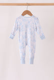 Blue dog bamboo zipper romper