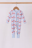 Blue Santa Claus Zip Bamboo Romper
