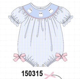 Blue ghost embroidery gingham bubble