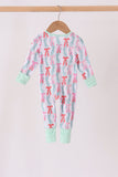 Green bow christmas tree bamboo zipper romper