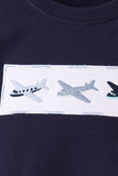Navy Airplane Embroidery Pants Set