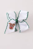 Forest reindeer embroidery crochet edge hair bow