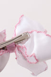 Pink santa claus embroidery crochet edge hair bow