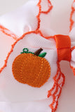 Orange pumpkin embroidery crochet edge hair bow