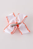 Orange pumpkin embroidery crochet edge hair bow