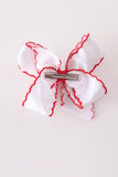 Red candy cane embroidery crochet edge hair bow