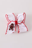Red gingerbread embroidery crochet edge hair bow