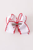 White snowman embroidery crochet edge hair bow