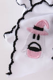Black ghost embroidery crochet edge hair bow