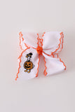 Orange goose pumpkin embroidery crochet edge hair bow