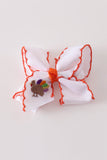 Orange turkey embroidery crochet edge hair bow