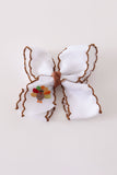 Brown turkey embroidery crochet edge hair bow