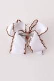 Brown turkey embroidery crochet edge hair bow