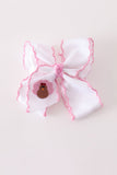 Pink turkey embroidery crochet edge hair bow