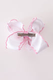 Pink turkey embroidery crochet edge hair bow
