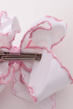 Pink turkey embroidery crochet edge hair bow