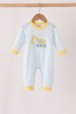 Blue Excavator Applique Stripe Romper