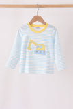 Blue Excavator Applique Stripe Top