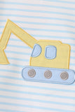 Blue Excavator Applique Stripe Top