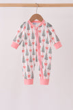 Pink Christmas Tree Bow Romper