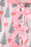 Pink Christmas Tree Bow Ruffle Pajama Set