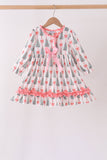 Pink Christmas Tree Bow Ruffle Dress