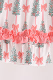 Pink Christmas Tree Bow Ruffle Dress