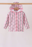 Pink Floral Stripe Ruffle Raincoat