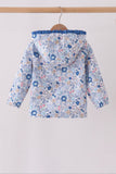 Blue Floral Ruffle Raincoat