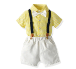 Yellow Gingham Shirt & White Suspender Shorts *Clearance