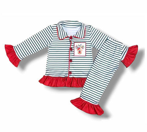 Green Striped Rudolph Pajamas *PRE ORDER*