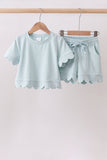 Turquoise scalloped mom&me shorts set