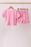 Pink gingham scalloped shorts set