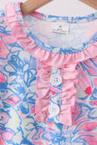 Watercolor floral ruffle scalloped dress