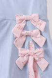 Blue Performance Bow Sash Scalloped Dress
