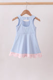 Blue Performance Bow Sash Scalloped Dress