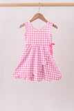 Pink Performance Gingham Bow Scalloped Dress