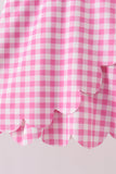 Pink Performance Gingham Bow Scalloped Dress