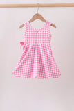 Pink Performance Gingham Bow Scalloped Dress