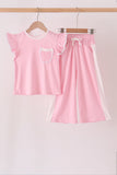 Pink polka dot pocket ruffle pants set