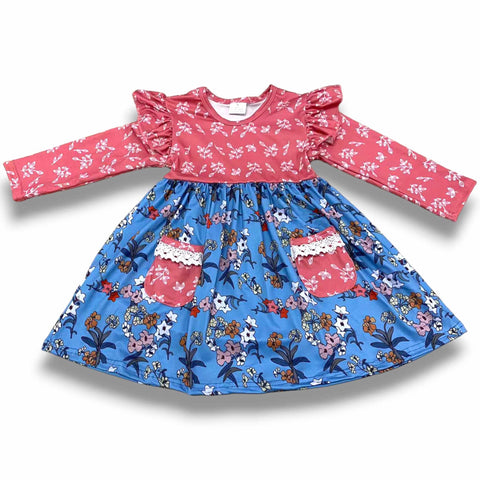 Pink & Blue Floral Pockets Dress